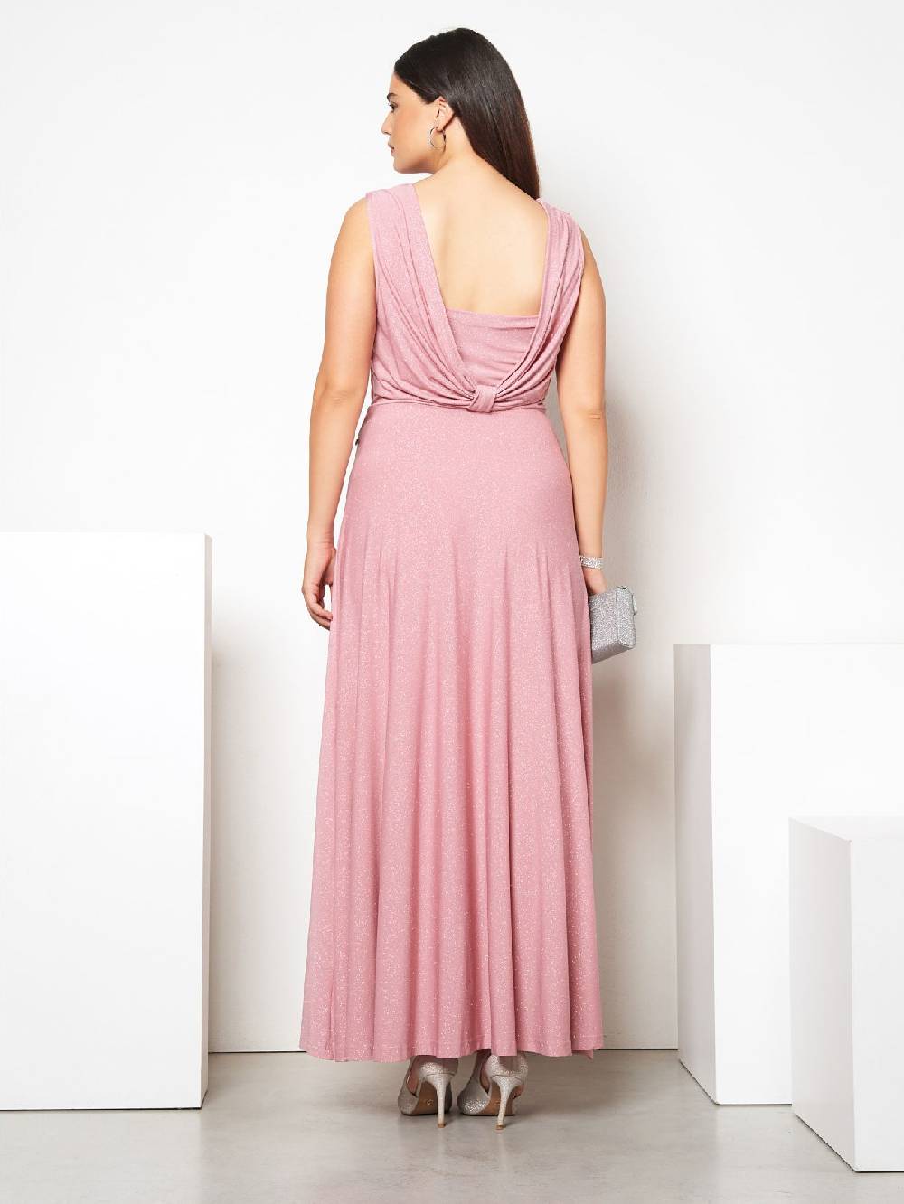 Rinascimento Abito Curvy Lungo Microglitter Rosa Online