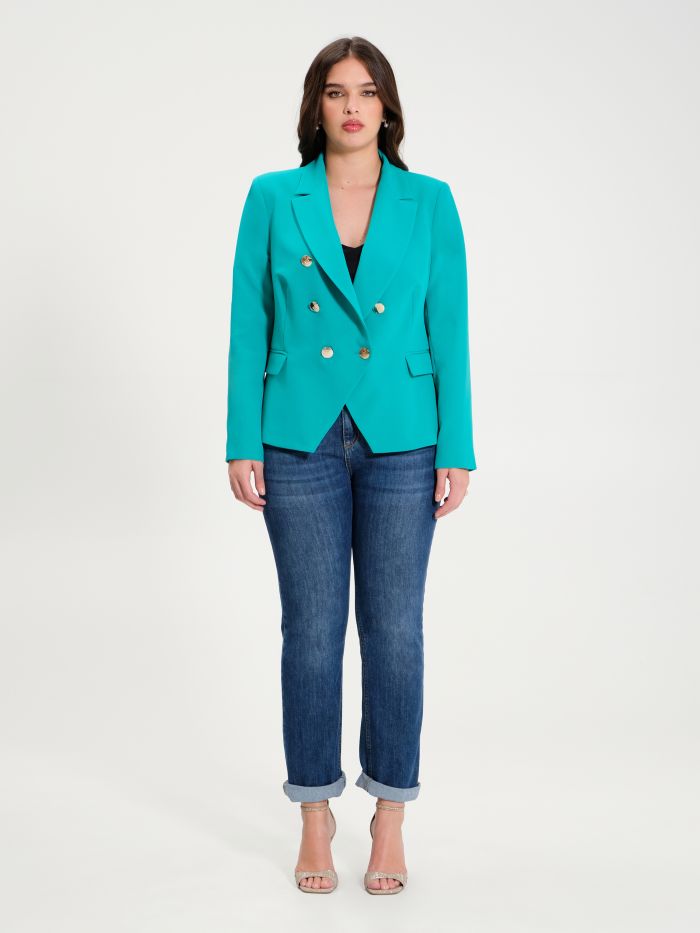 Rinascimento Giacca Curvy 6 Bottoni Verde Pavone In Vendita