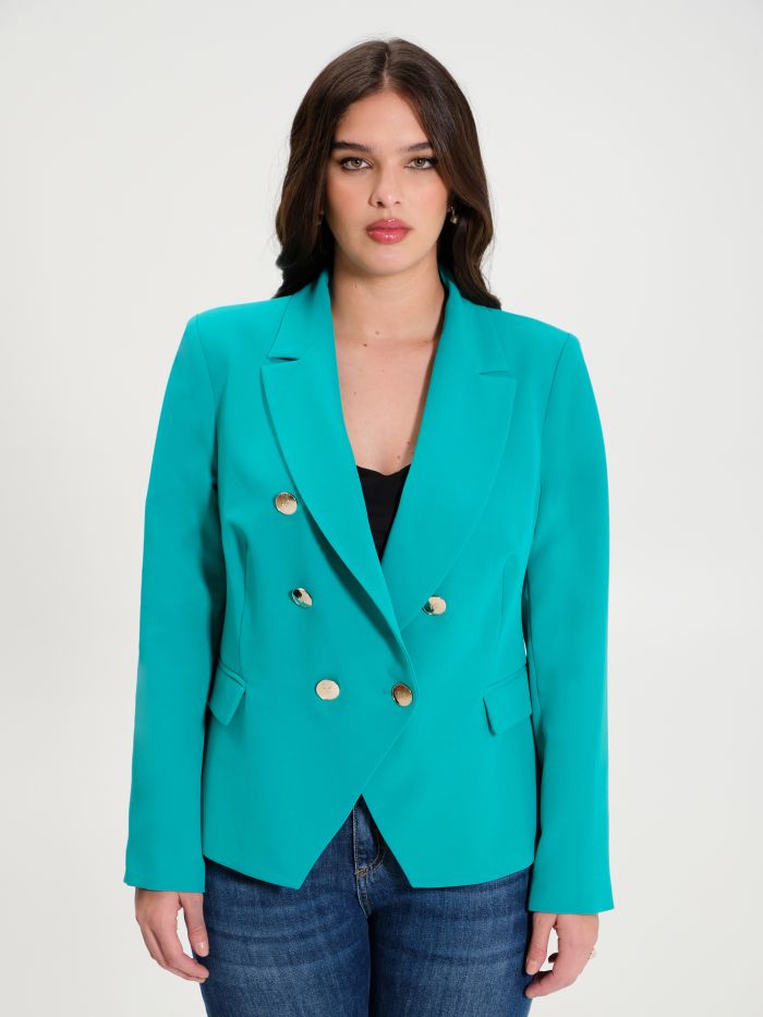 Rinascimento Giacca Curvy 6 Bottoni Verde Pavone In Vendita