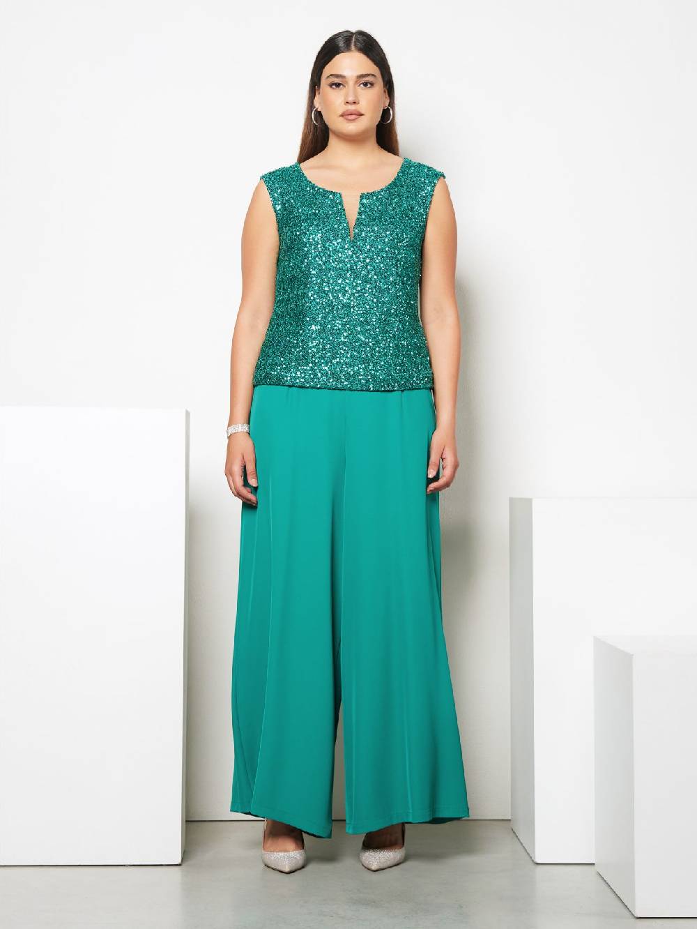 Rinascimento Pantaloni Palazzo Curvy Verde Giada Hotsell