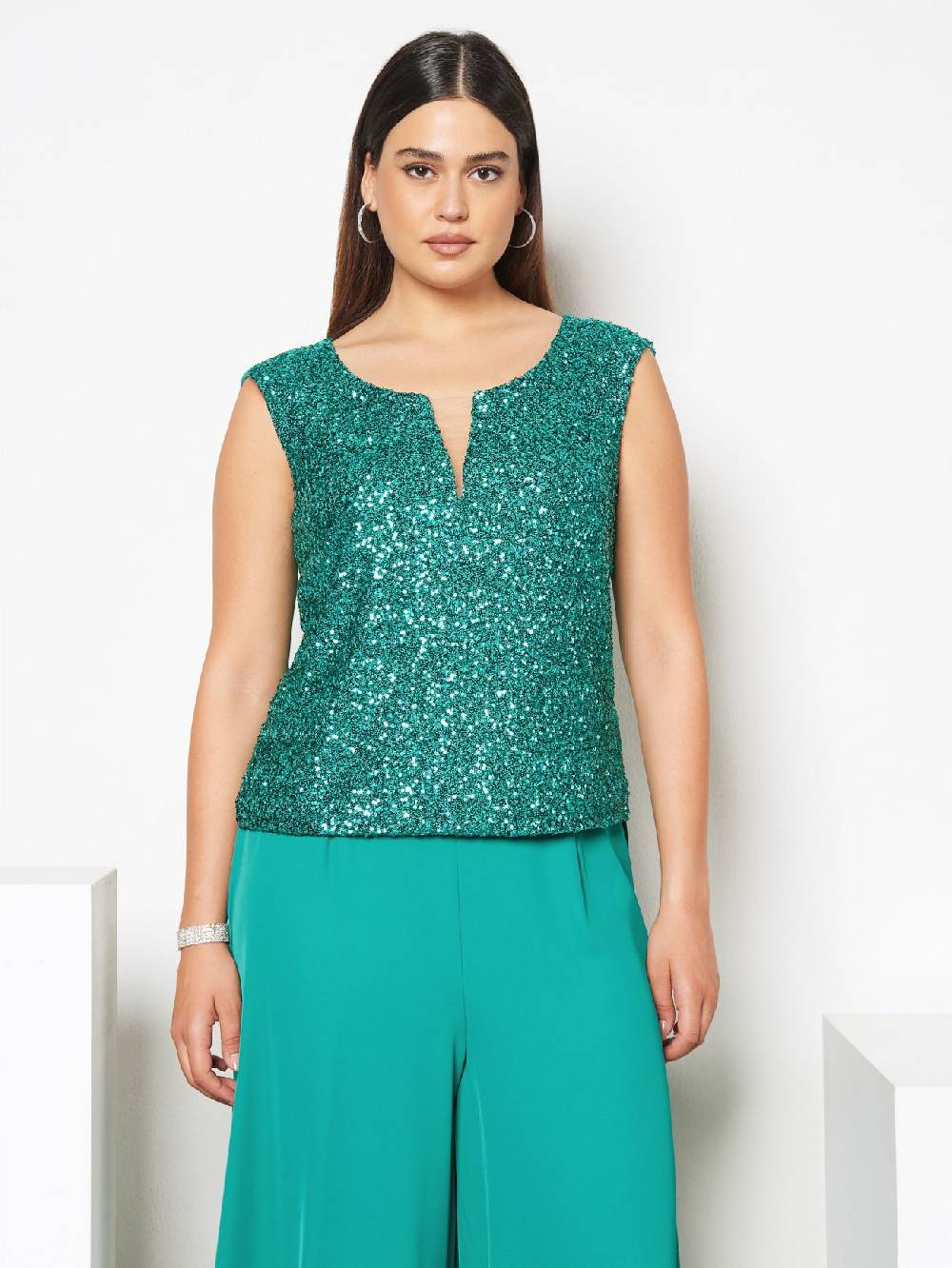 Rinascimento Top Curvy Paillettes Italia