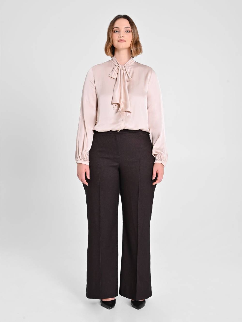 Rinascimento Pantaloni Curvy in Poliviscosa Marrone In Saldo