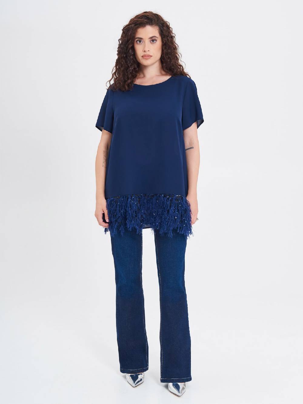 Rinascimento Blusa Curvy con Piume Lurex Promozione Limitata