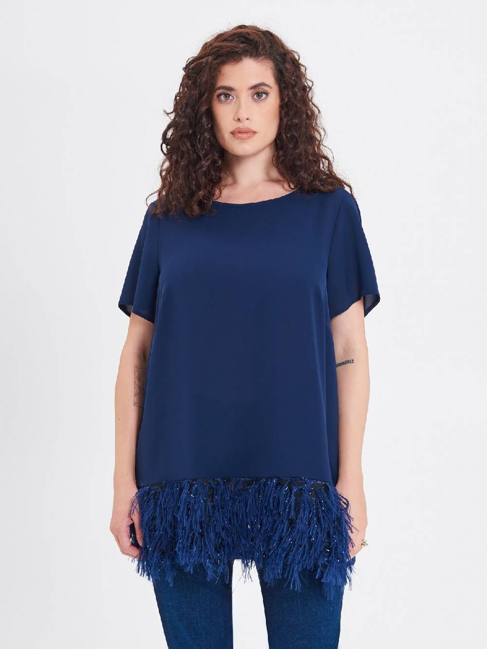 Rinascimento Blusa Curvy con Piume Lurex Promozione Limitata