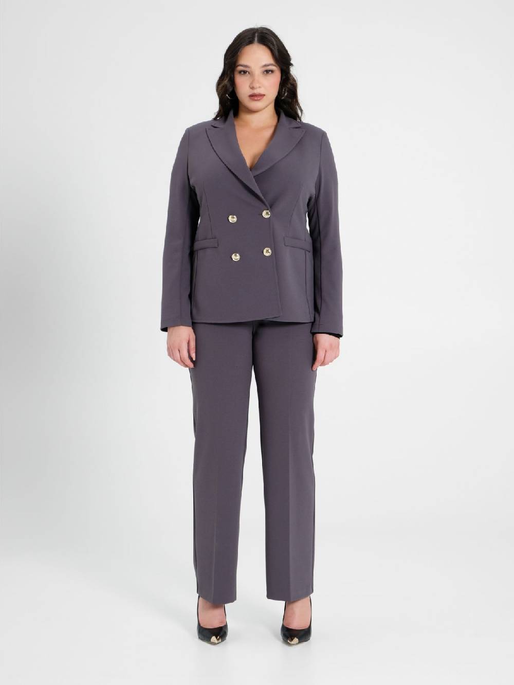 Rinascimento Giacca Curvy Doppiopetto Grigio Scuro Presa