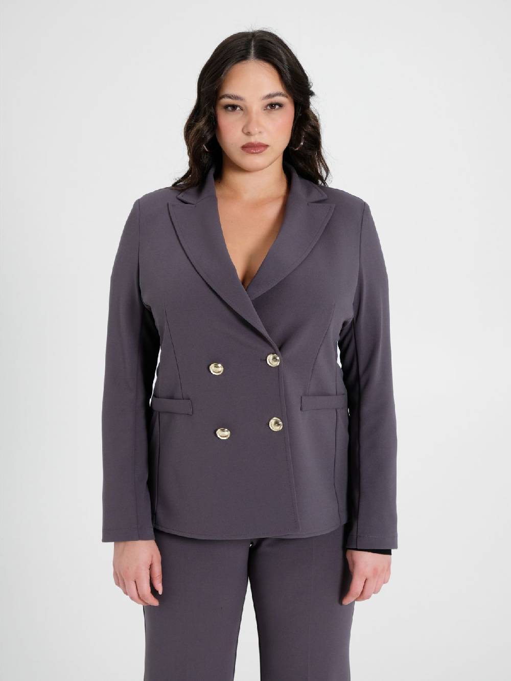 Rinascimento Giacca Curvy Doppiopetto Grigio Scuro Presa