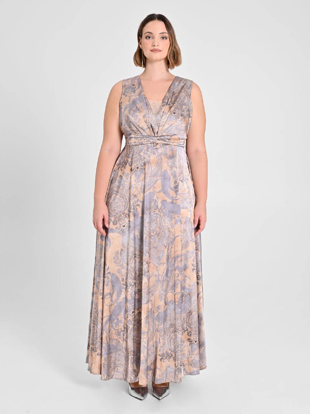 Rinascimento Abito curvy in raso stampa cachemire Offerta