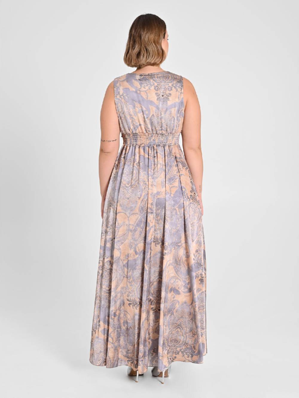 Rinascimento Abito curvy in raso stampa cachemire Offerta
