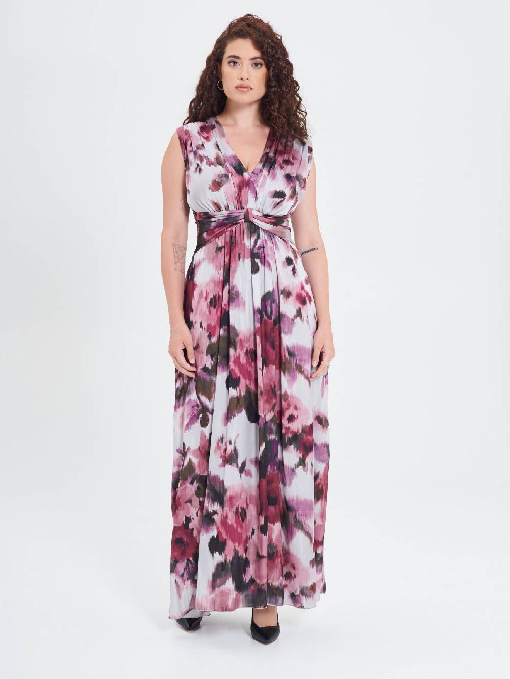 Rinascimento Abito Curvy stampa Fiori Astratti In Vendita