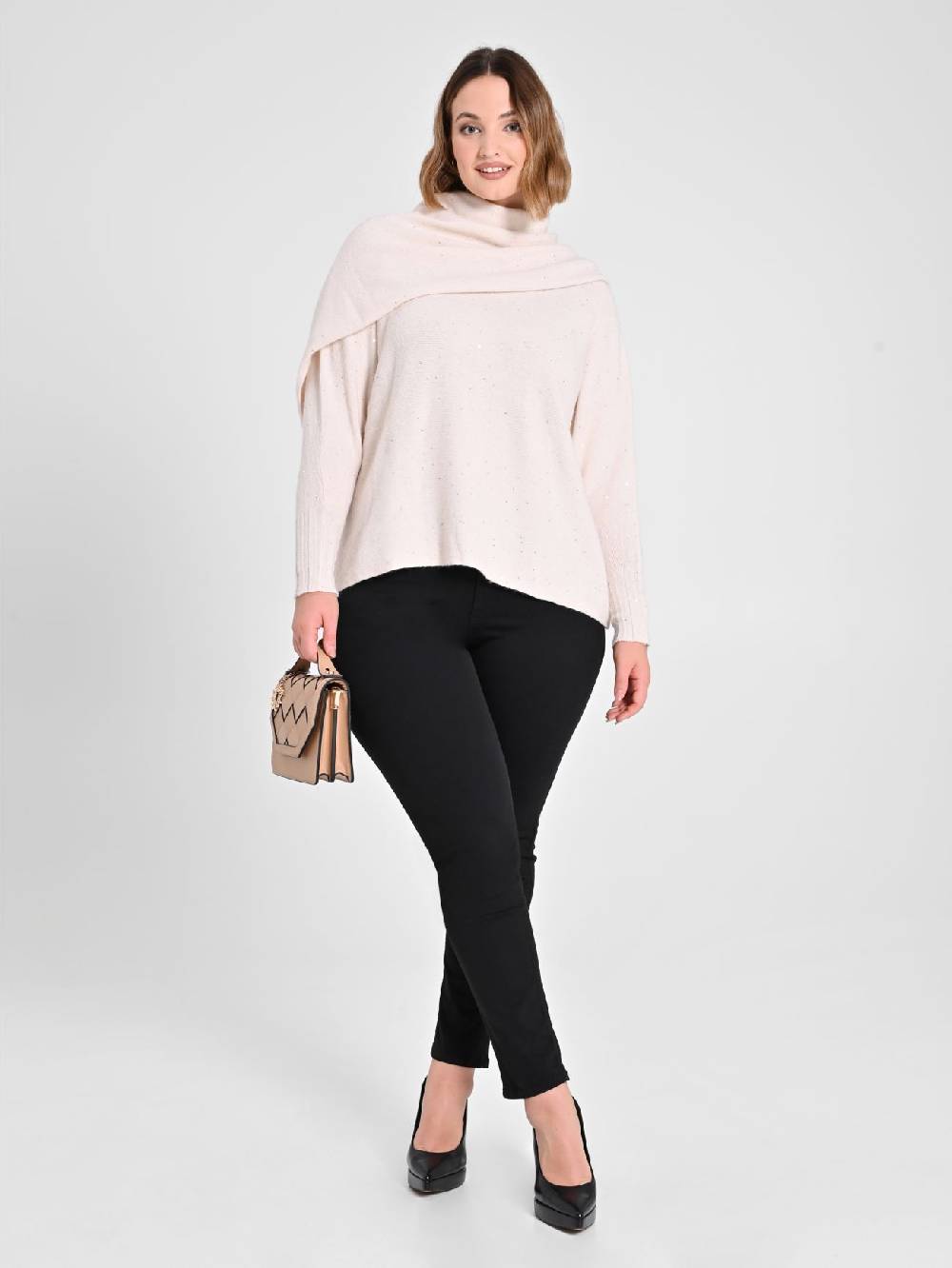 Rinascimento Collo in Maglia Curvy Scaldaspalle Beige Enormi risparmi
