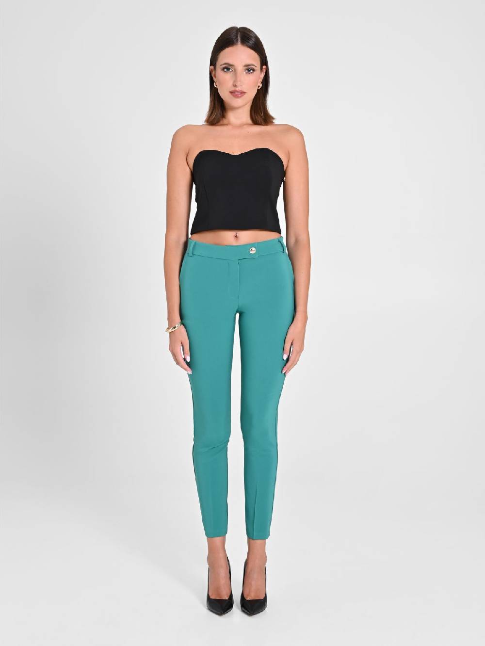 Rinascimento Pantaloni Straight in Tessuto Tecnico Verde Giada Ultimi tre giorni
