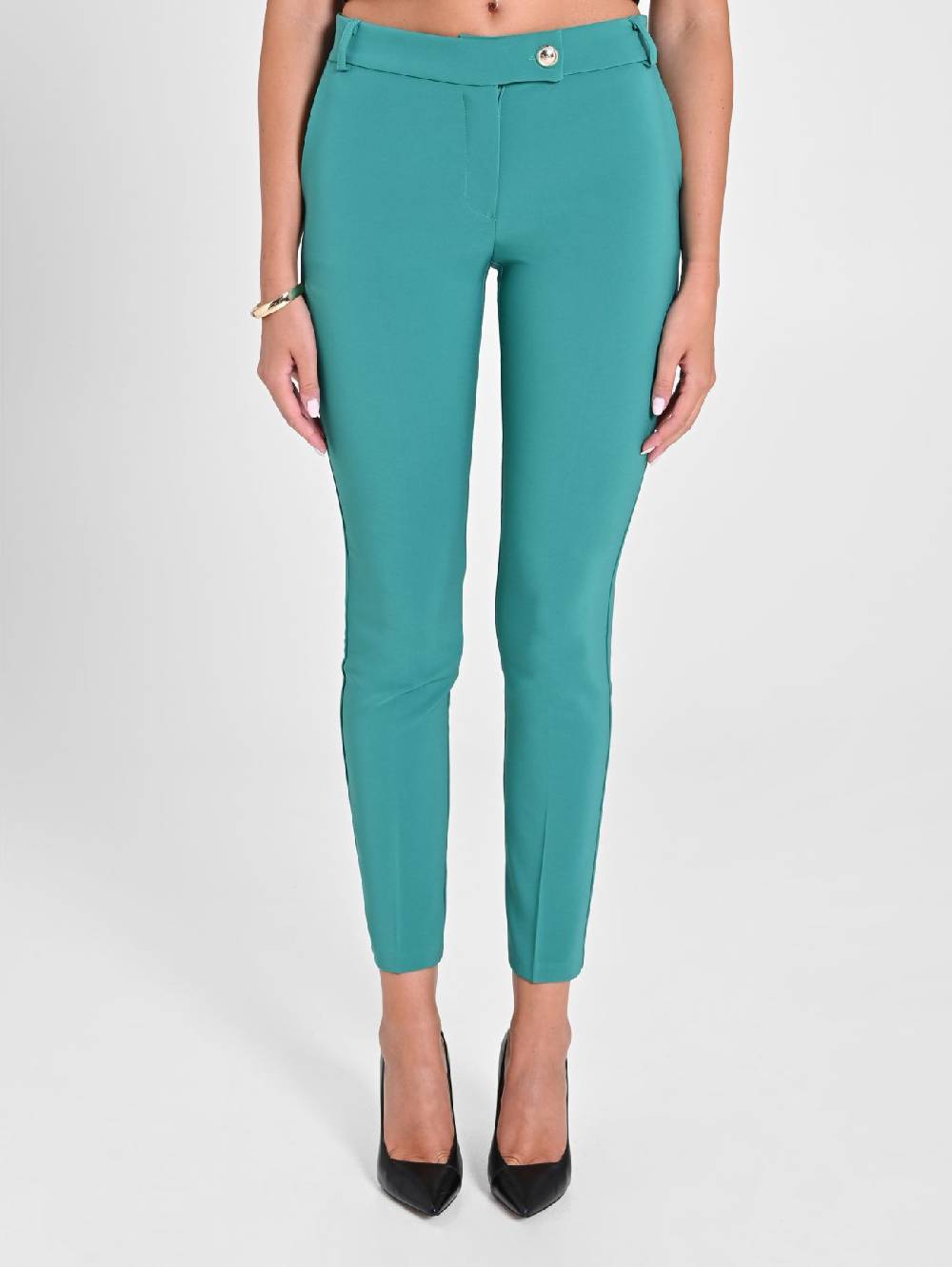 Rinascimento Pantaloni Straight in Tessuto Tecnico Verde Giada Ultimi tre giorni