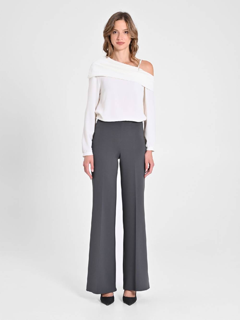 Rinascimento Pantaloni Palazzo in Scuba mano Crepe Grigio 50% di sconto con spedizione gratuita