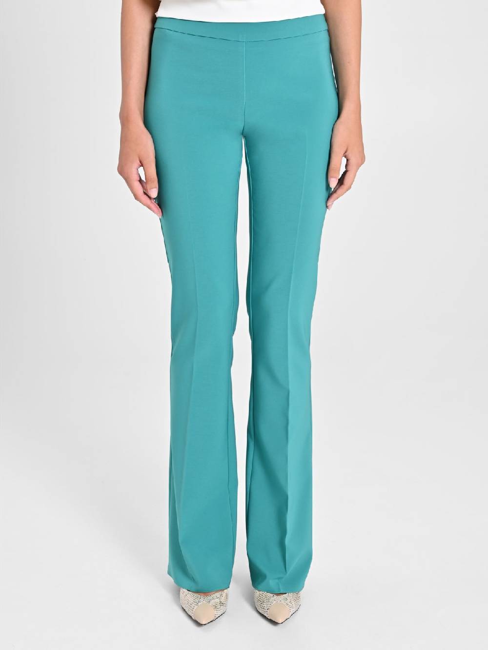 Rinascimento Pantaloni Flared in Tessuto Tecnico Verde Giada Trasporto libero internazionale