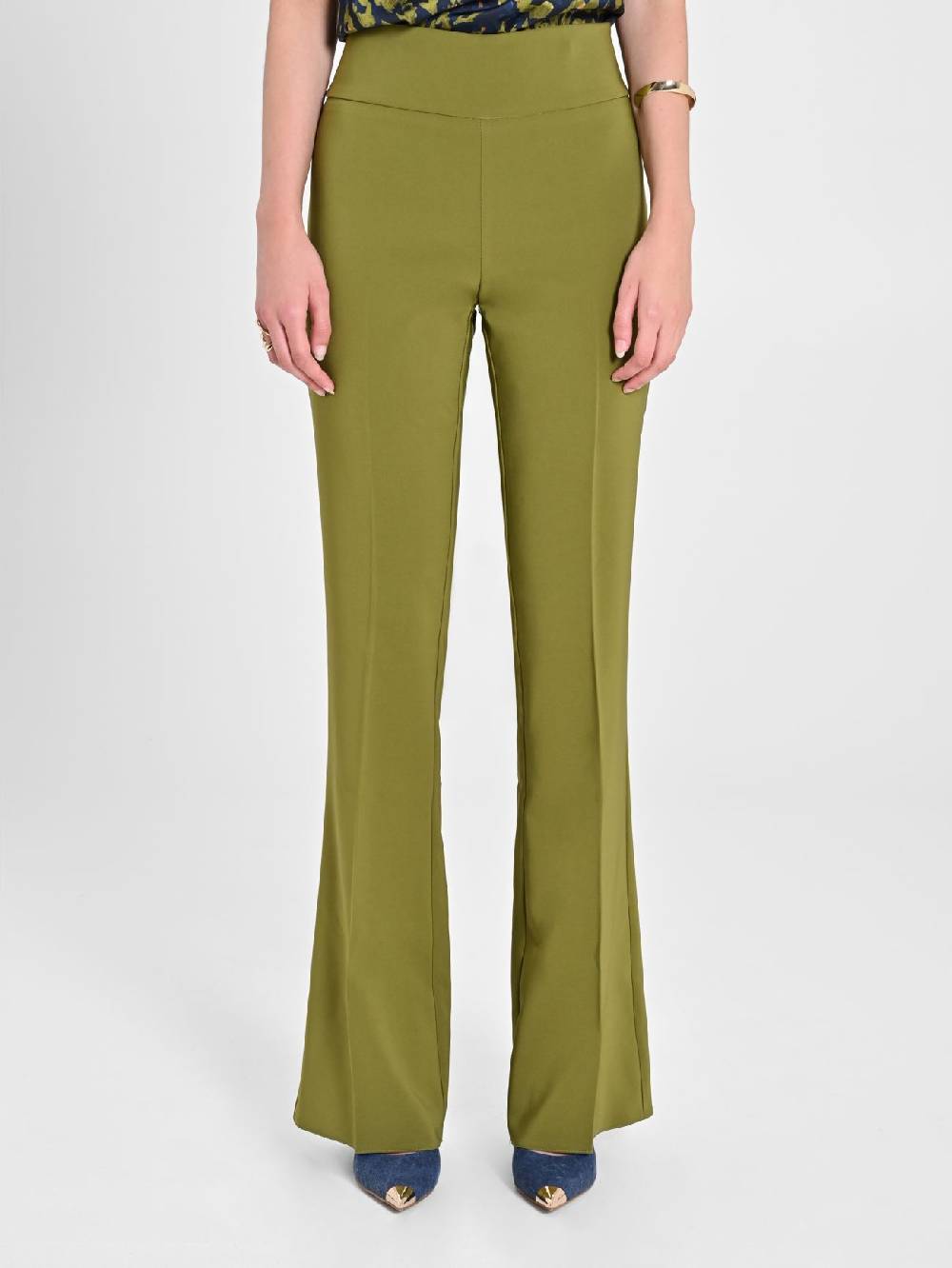 Rinascimento Pantaloni Flared in Tessuto Tecnico Verde Muschio Officina