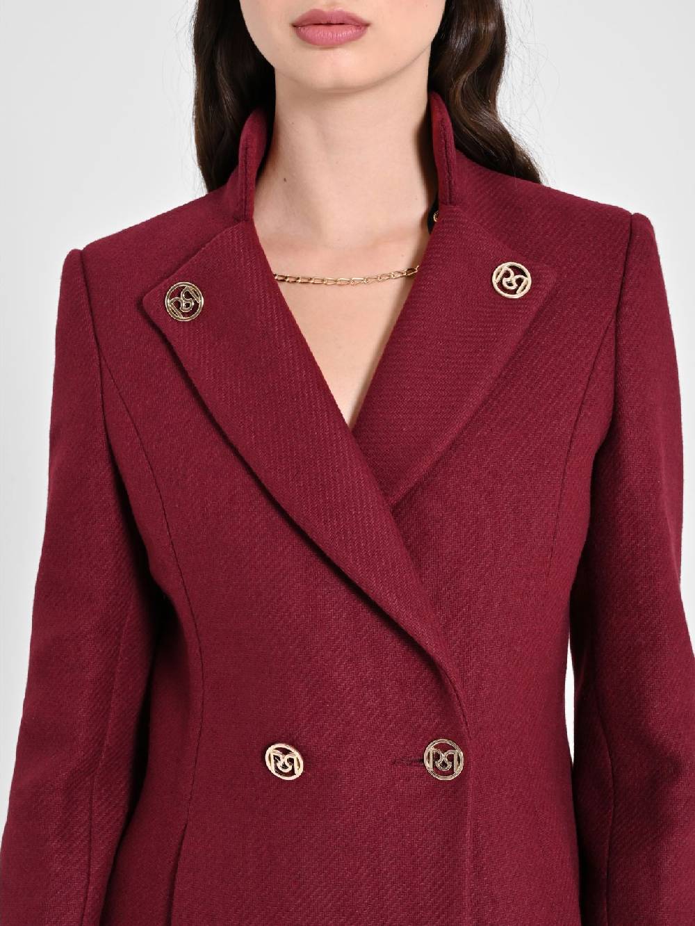 Rinascimento Cappotto Bordeaux con Collo in Piedi 50% di sconto per tempo limitato