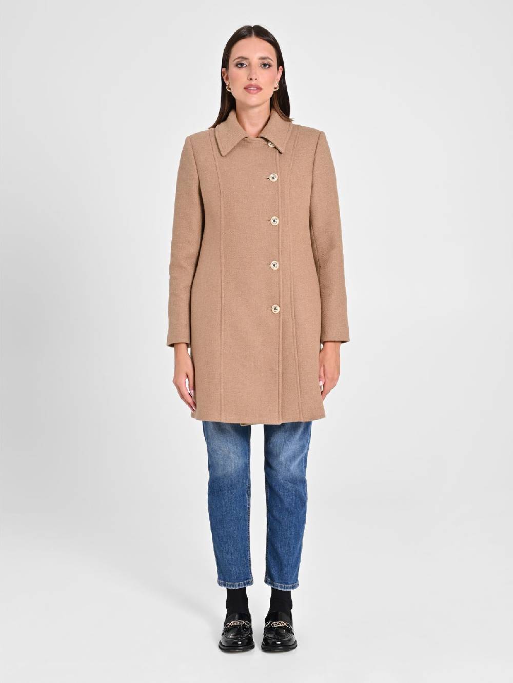 Rinascimento Cappotto Cammello con Bottoni Dorati Italia