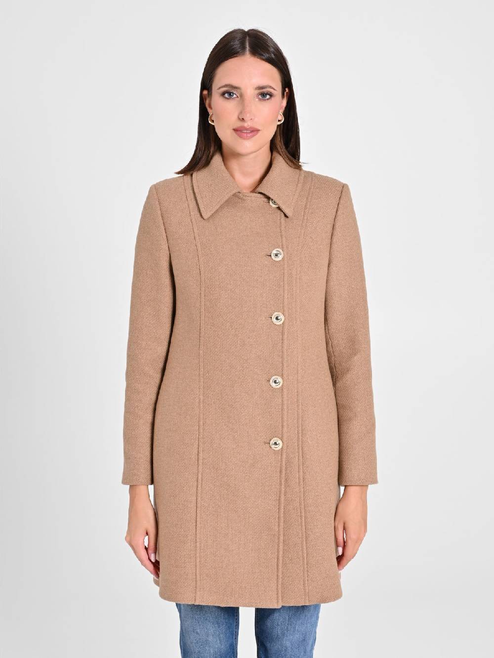 Rinascimento Cappotto Cammello con Bottoni Dorati Italia