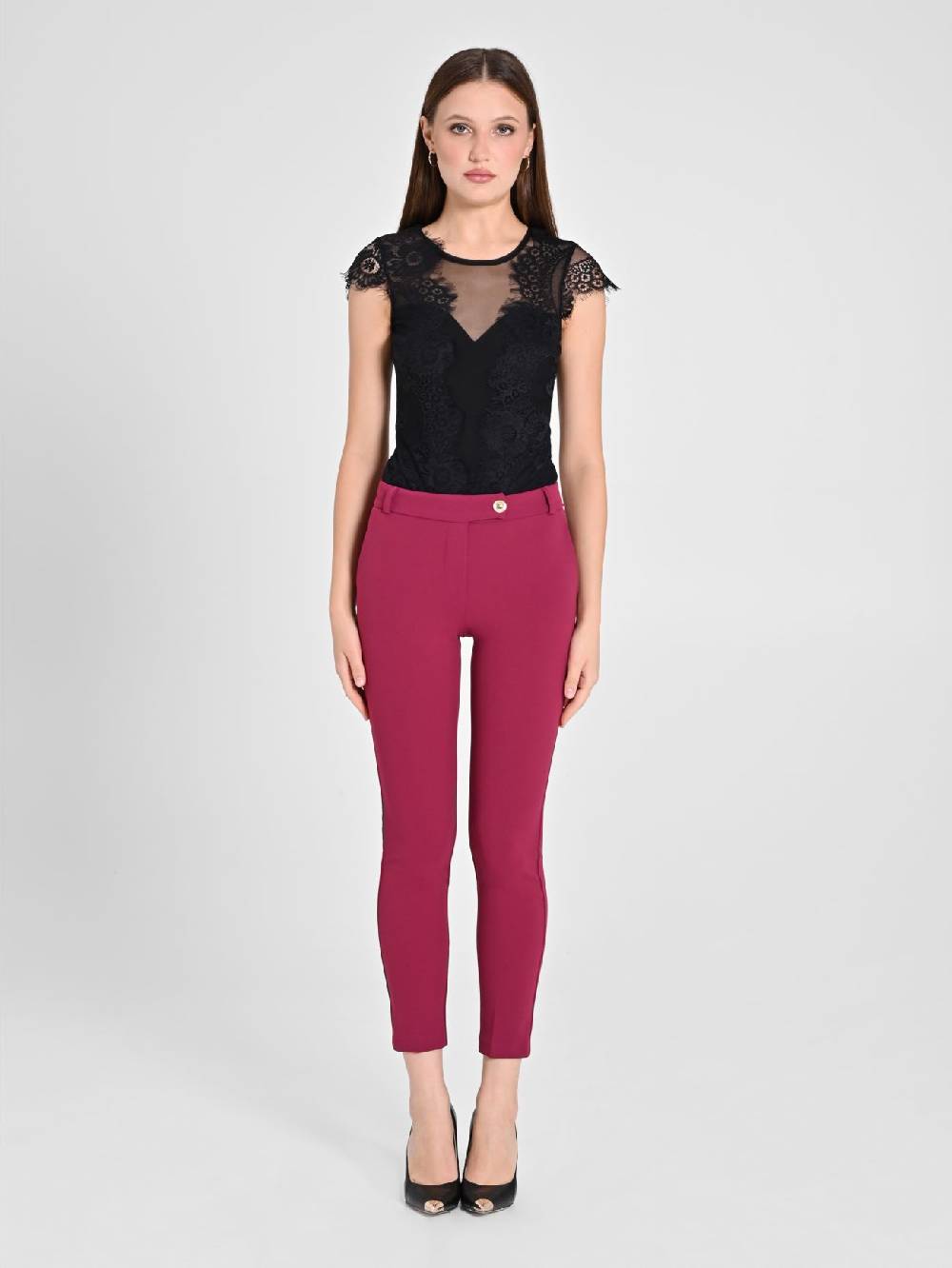 Rinascimento Pantaloni Straight in Scuba mano Crepe Bordeaux Affare Del Giorno