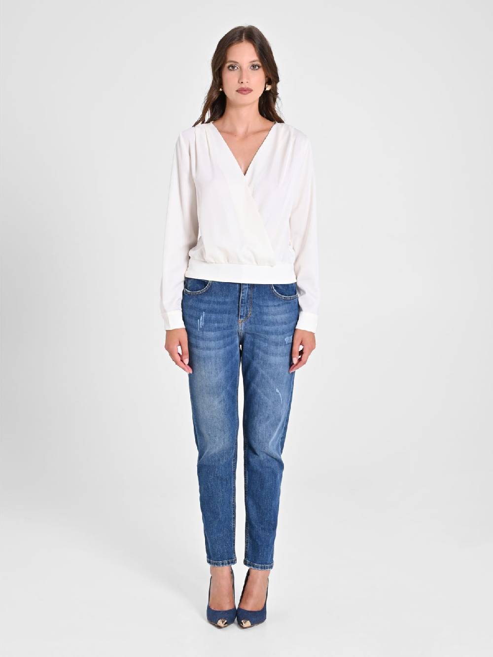 Rinascimento Blusa incrociata in Raso Presa