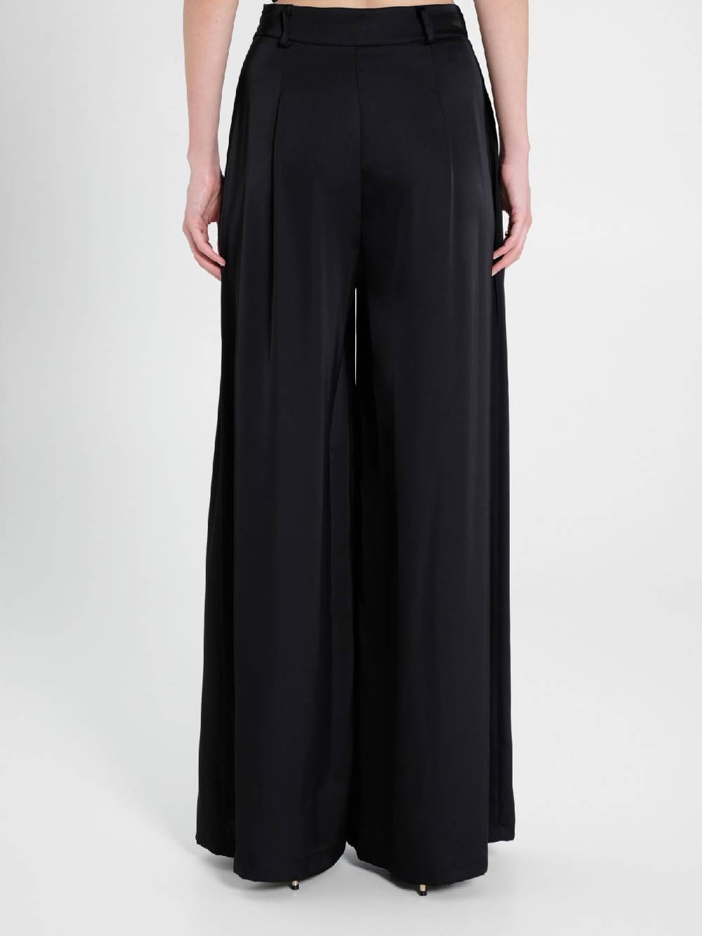 Rinascimento Pantaloni Palazzo in Satin Nero Offerta