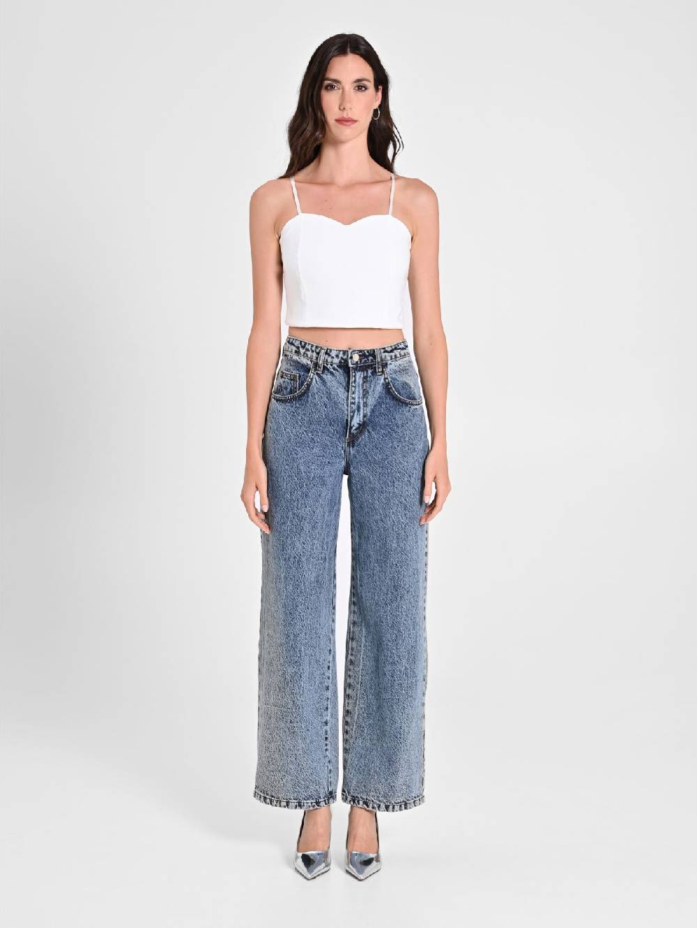 Rinascimento Crop Top Bianco con Scollo a Cuore Hotsell