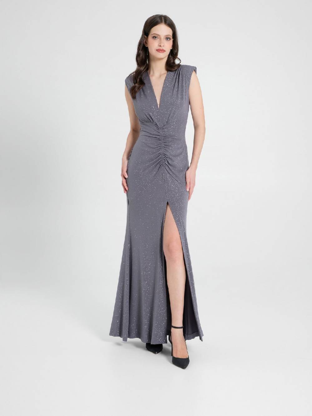 Rinascimento Abito Arriccio Microglitter Grigio Donna Negozio online di fabbrica