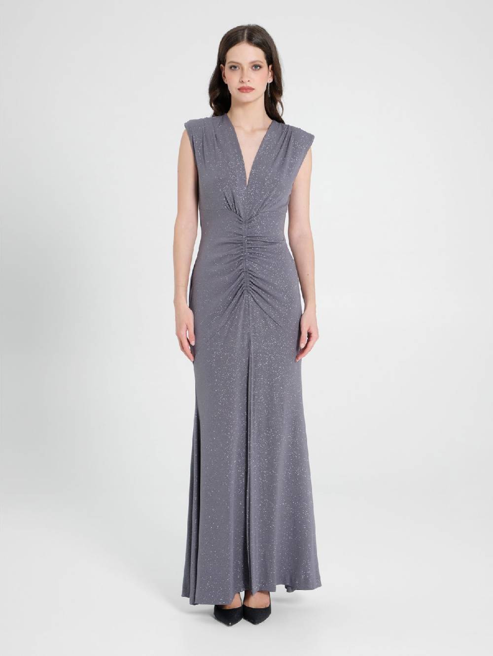 Rinascimento Abito Arriccio Microglitter Grigio Donna Negozio online di fabbrica