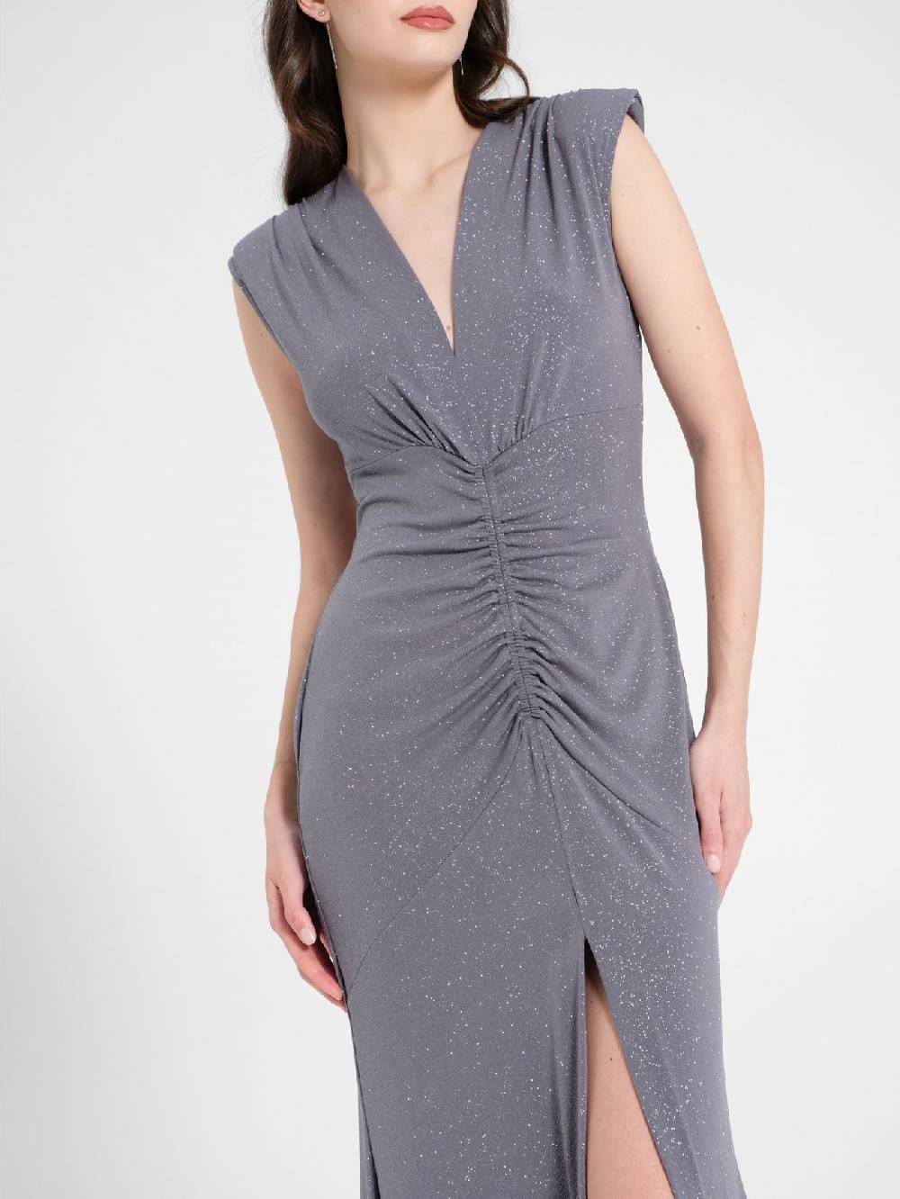 Rinascimento Abito Arriccio Microglitter Grigio Donna Negozio online di fabbrica
