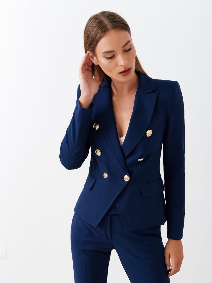 Rinascimento Giacca Doppiopetto in Tessuto Tecnico color Blu Offerta San Valentino