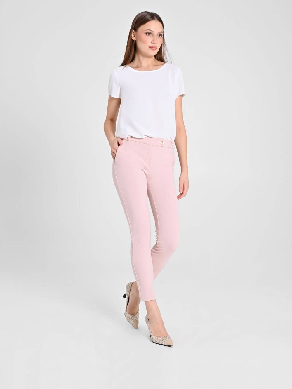 Rinascimento Pantaloni Straight in Scuba mano Crepe Rosa Solo un giorno rimasto