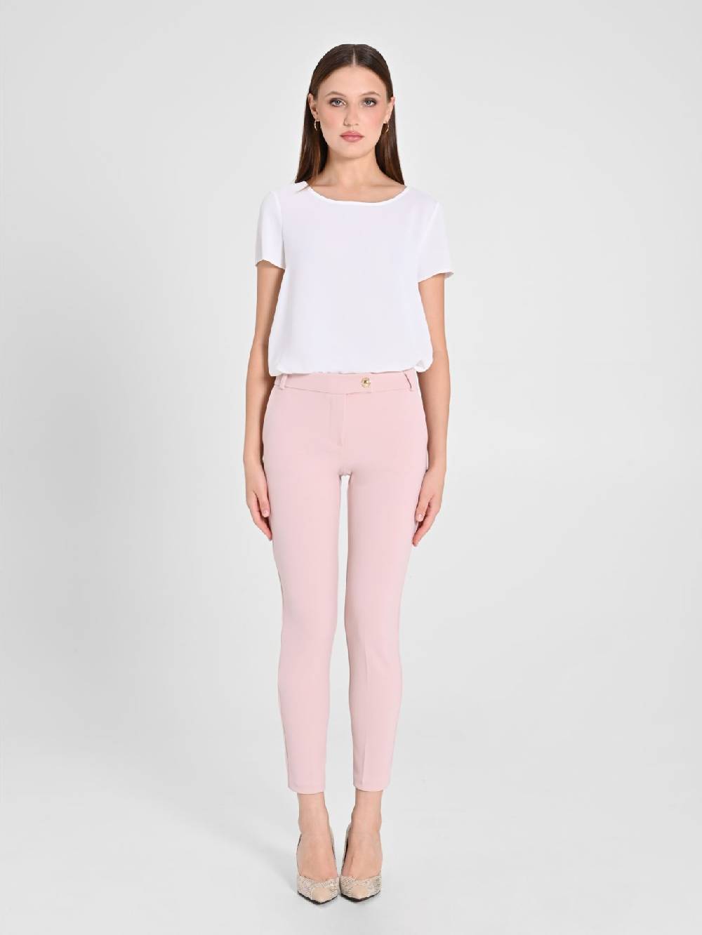 Rinascimento Pantaloni Straight in Scuba mano Crepe Rosa Solo un giorno rimasto