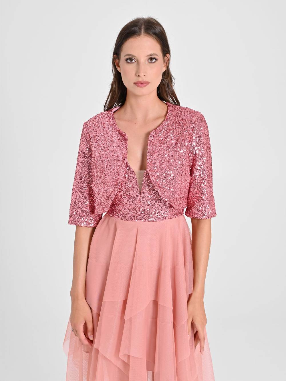 Rinascimento Coprispalle Aperto in Paillettes Rosa Enormi sconti