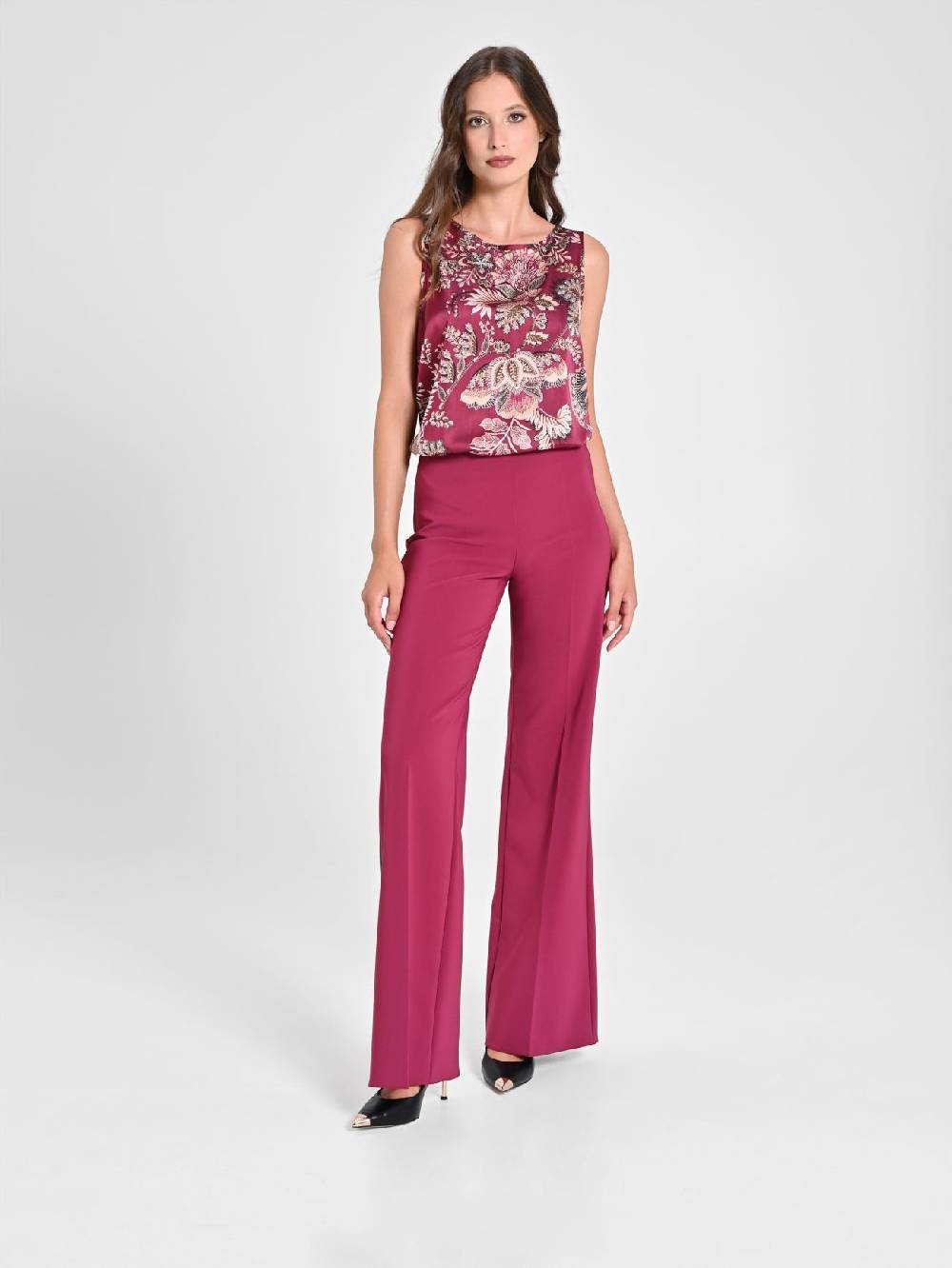 Rinascimento Pantaloni Palazzo in Tessuto Tecnico Bordeaux Donna Esporta salva