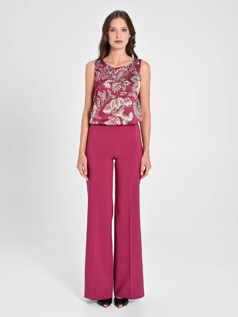 Rinascimento Pantaloni Palazzo in Tessuto Tecnico Bordeaux Donna Esporta salva
