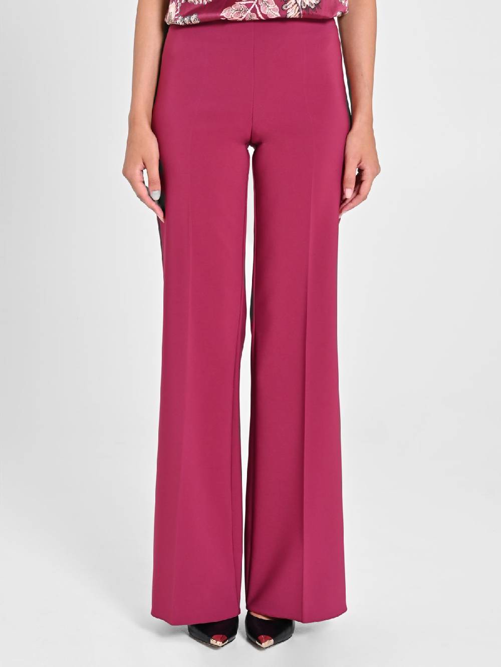 Rinascimento Pantaloni Palazzo in Tessuto Tecnico Bordeaux Donna Esporta salva