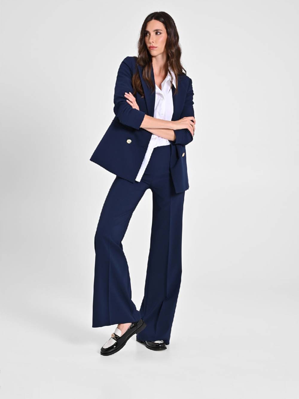 Rinascimento Pantaloni Palazzo in Tessuto Tecnico Blu Black Friday Prezzi
