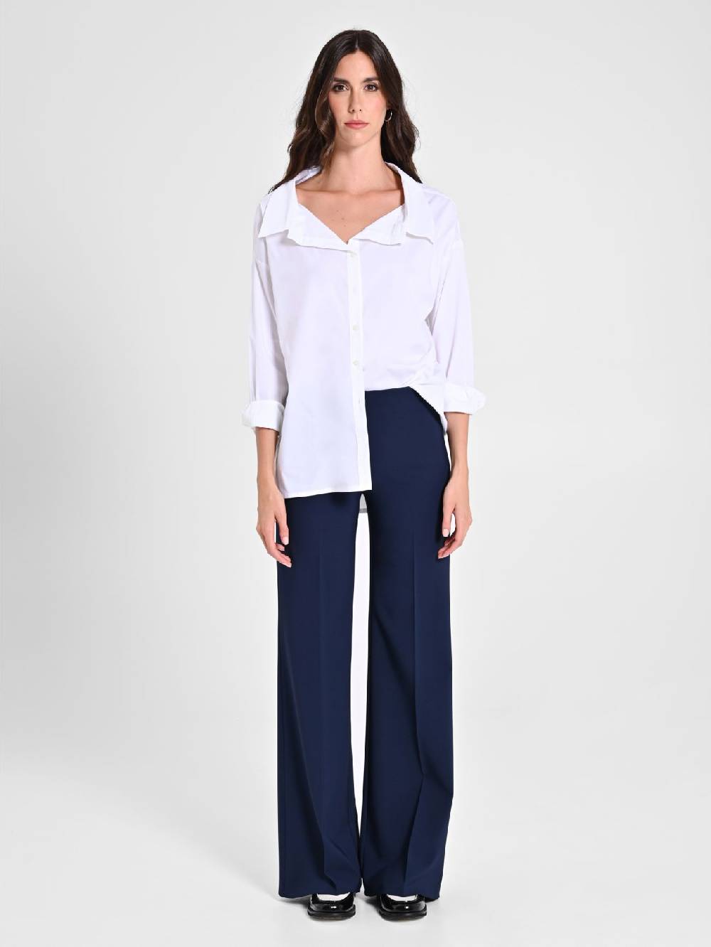 Rinascimento Pantaloni Palazzo in Tessuto Tecnico Blu Black Friday Prezzi