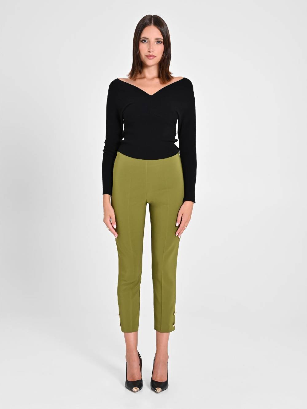 Rinascimento Pantaloni Slim in Tessuto Tecnico Verde Muschio Sconti questo mese