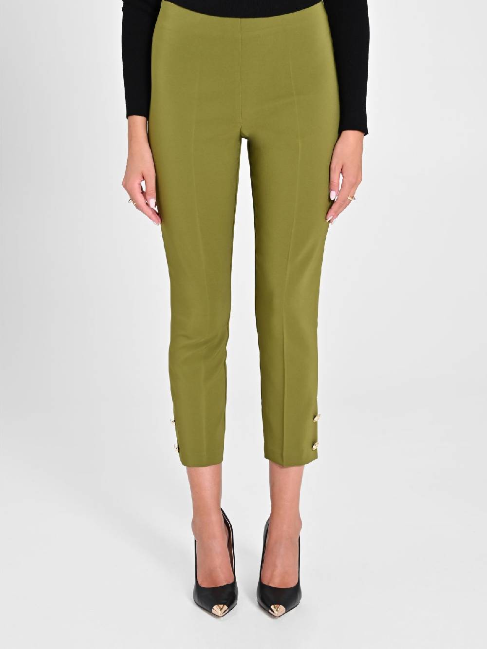 Rinascimento Pantaloni Slim in Tessuto Tecnico Verde Muschio Sconti questo mese