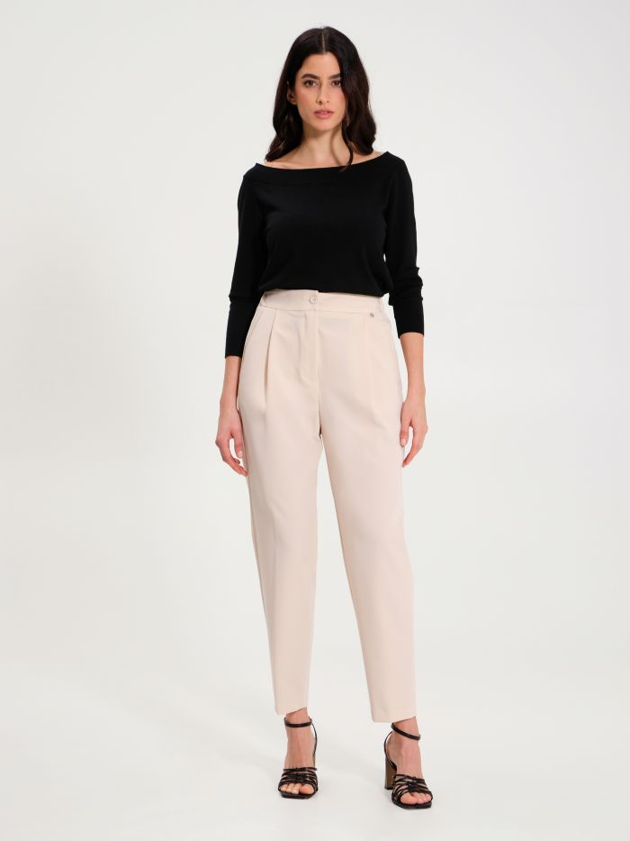 Rinascimento Pantaloni Carota con Punto Smock Beige In Saldo