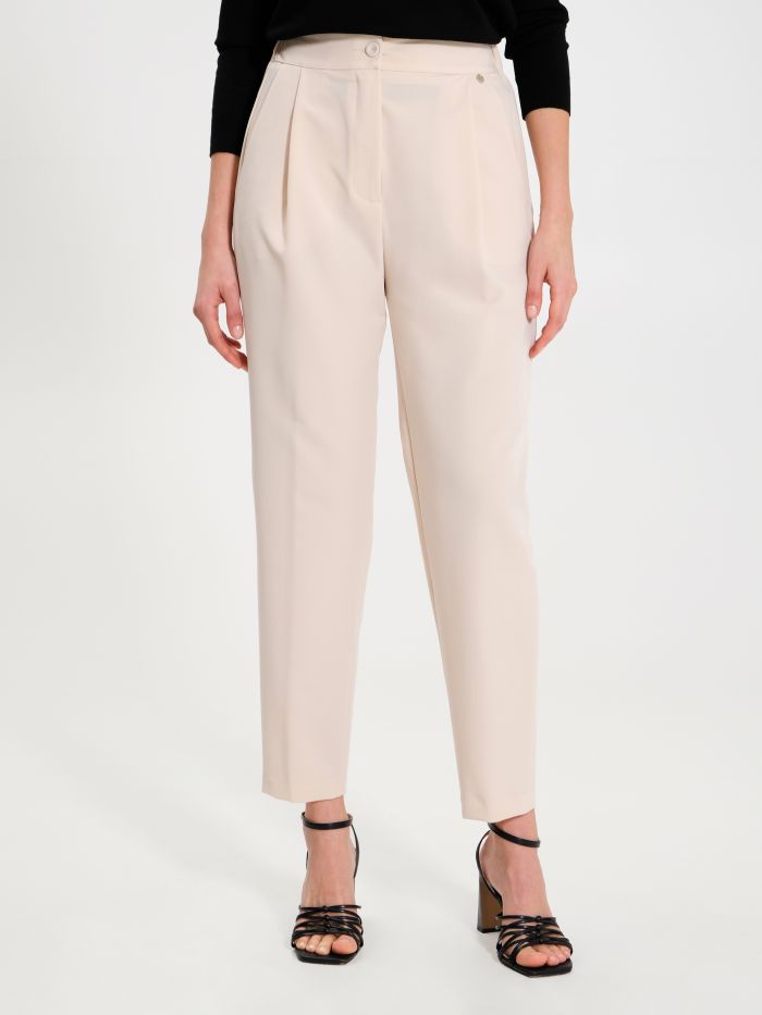 Rinascimento Pantaloni Carota con Punto Smock Beige In Saldo