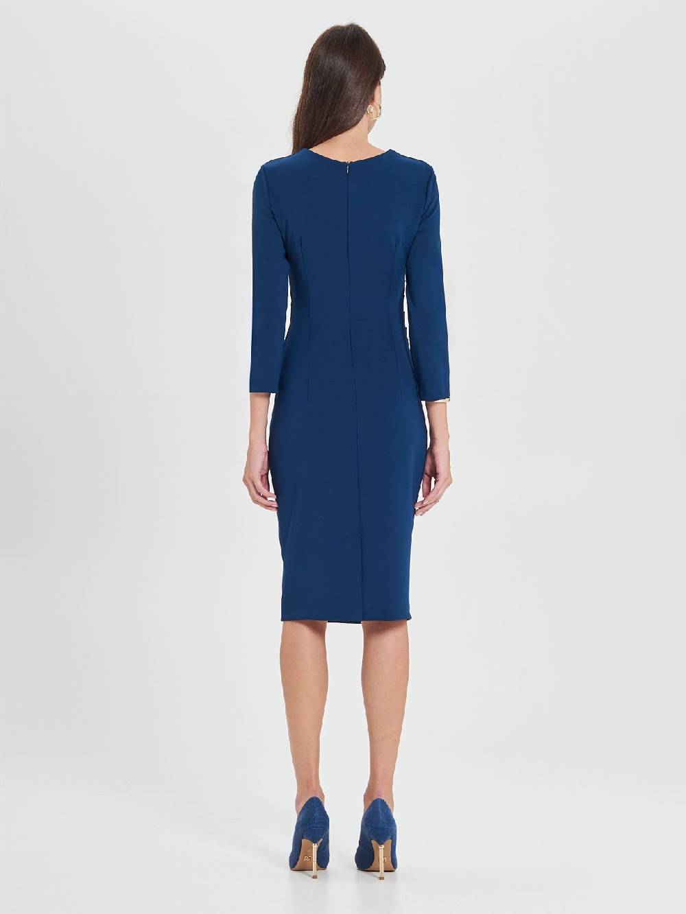 Rinascimento Tubino Drappeggiato Blu a Maniche Lunghe Flash Sale