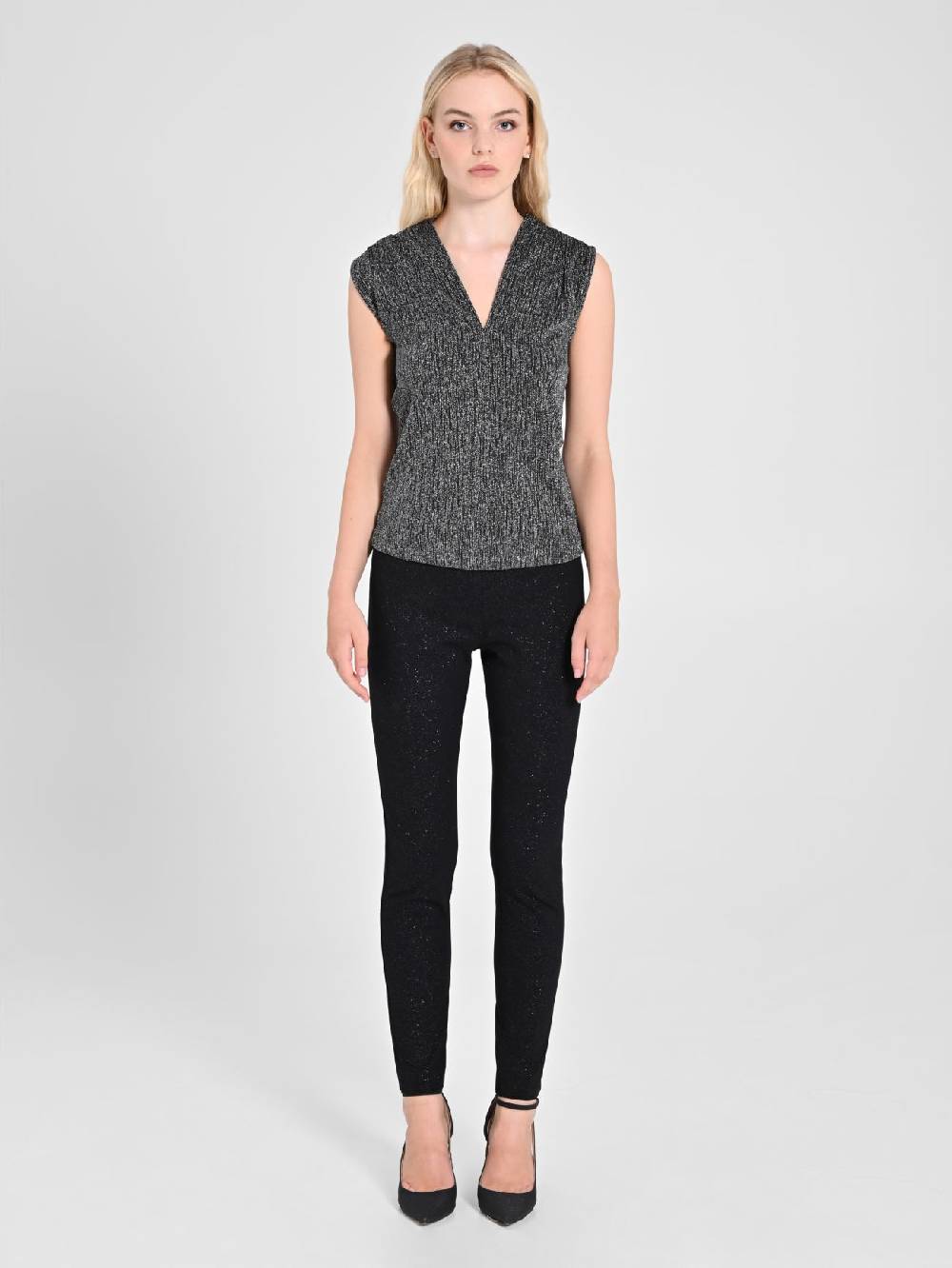 Rinascimento Top Nero & Argento Lurex Vendite stagionali