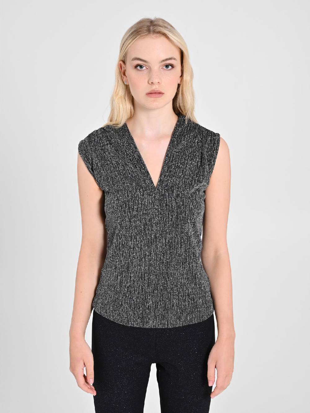 Rinascimento Top Nero & Argento Lurex Vendite stagionali