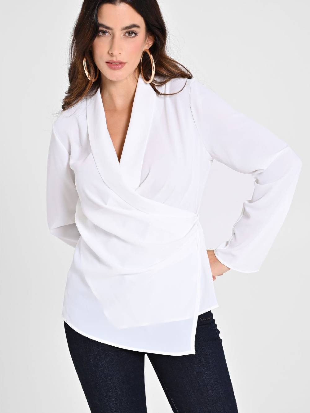 Rinascimento Blusa Bianca con Drappeggio Offerta San Valentino