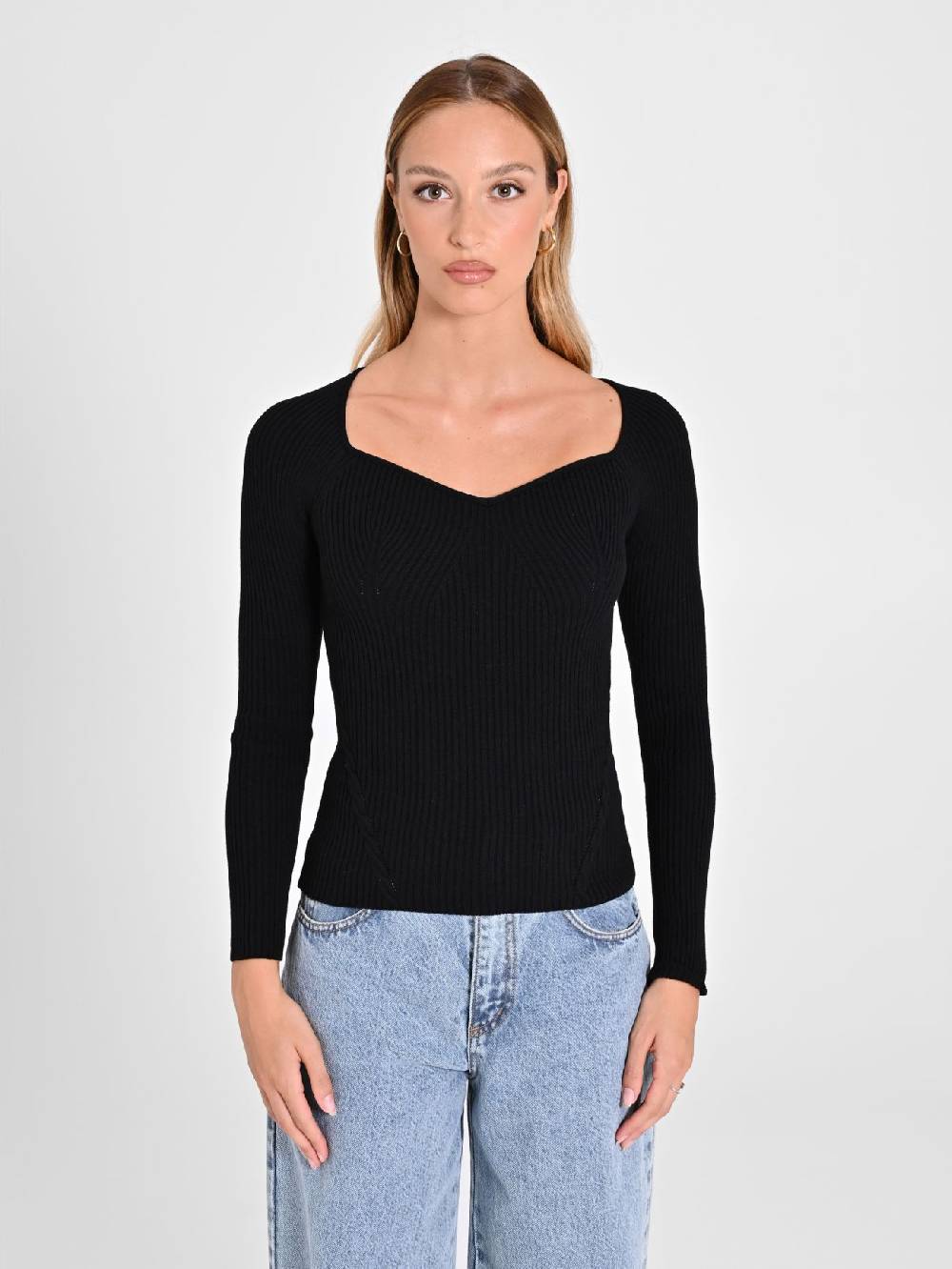 Rinascimento Maglia Nera con Scollo a Cuore Latest fashion