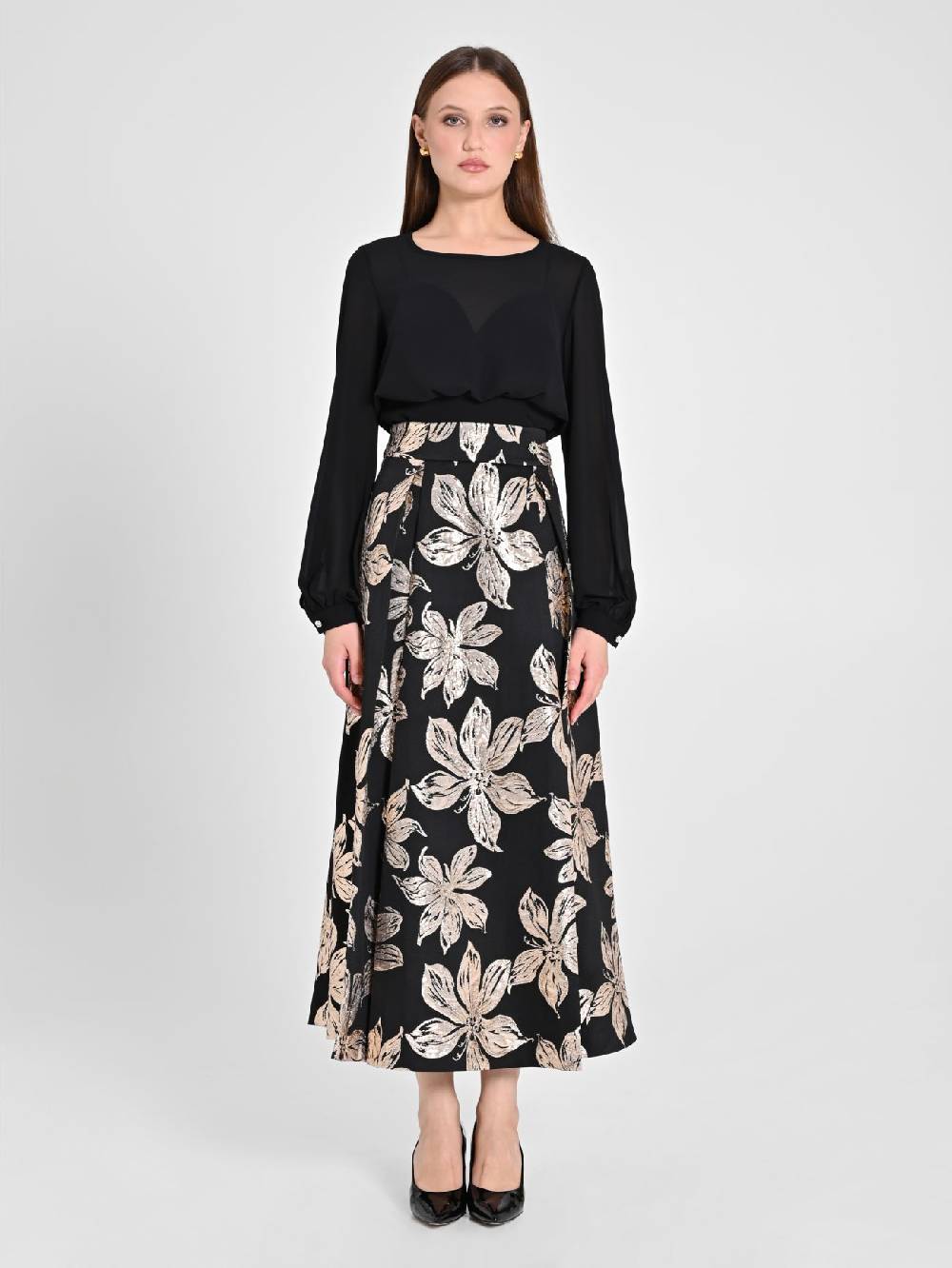 Rinascimento Gonna Fiori Dorati Jacquard Offerte speciali