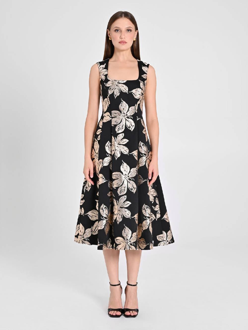 Rinascimento Abito Fiori Dorati Jacquard Sconti VIP
