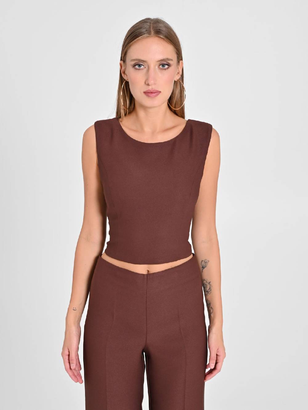 Rinascimento Top in in Envers Satin Marrone Super Saving Price